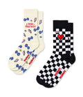 Women’s gym crew socks pack of 2 with dumbbell and heart designs