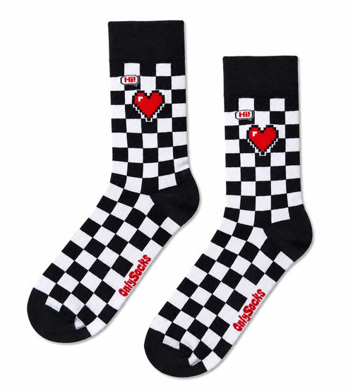 Checkered red heart crew socks